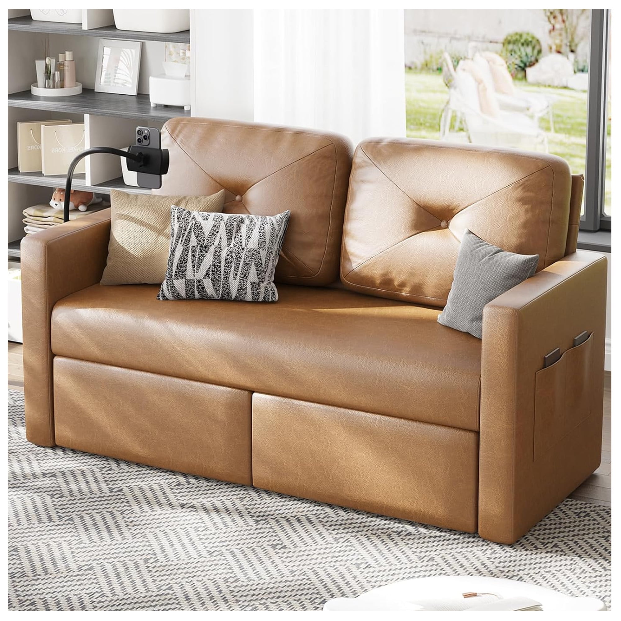 Vabches Luxury Comfy Leather Sofa with 2 Pillows, Modern Loveseat Sofa