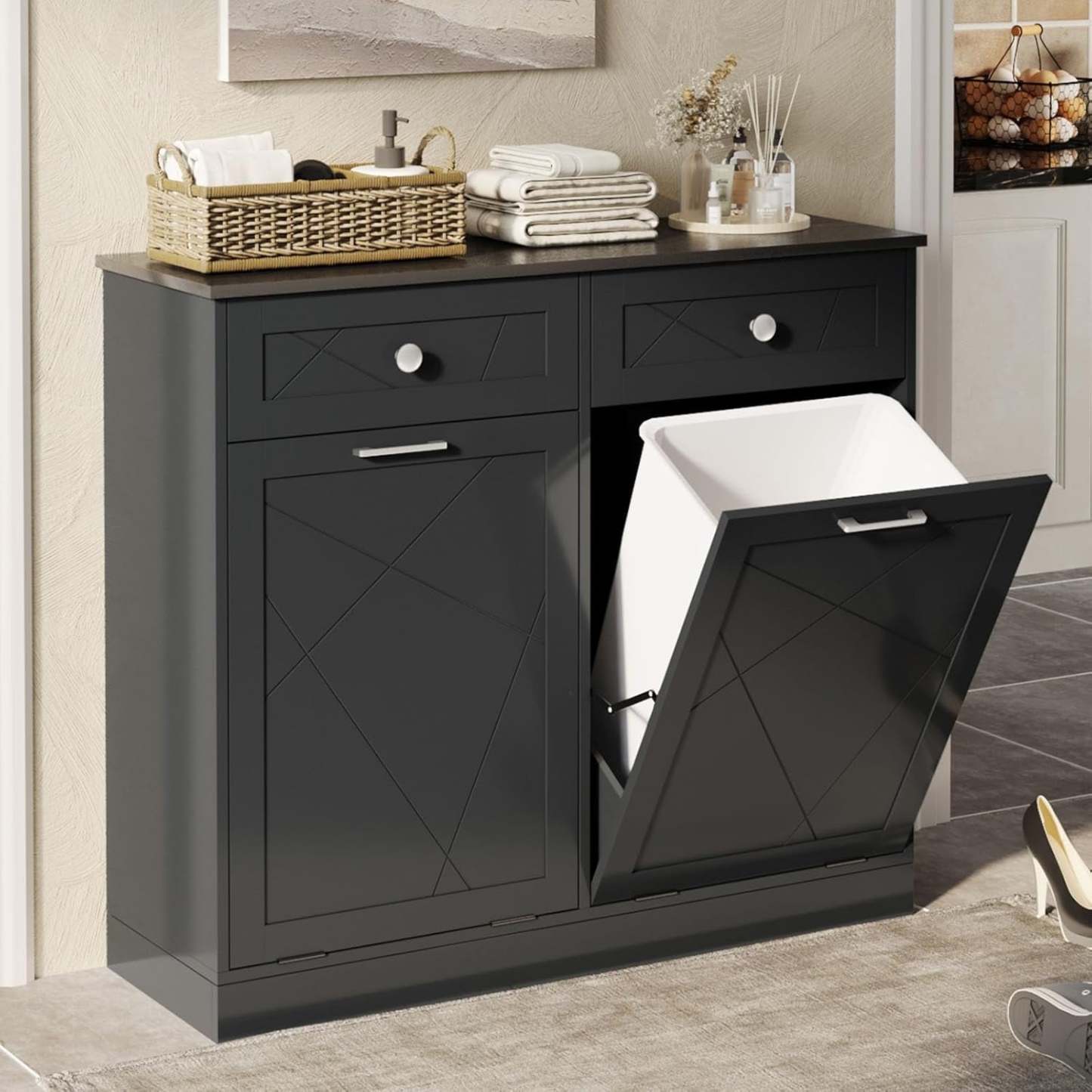 Vabches Tilt Out Trash Cabinet Kitchen Hidden Storage Can with Cutting