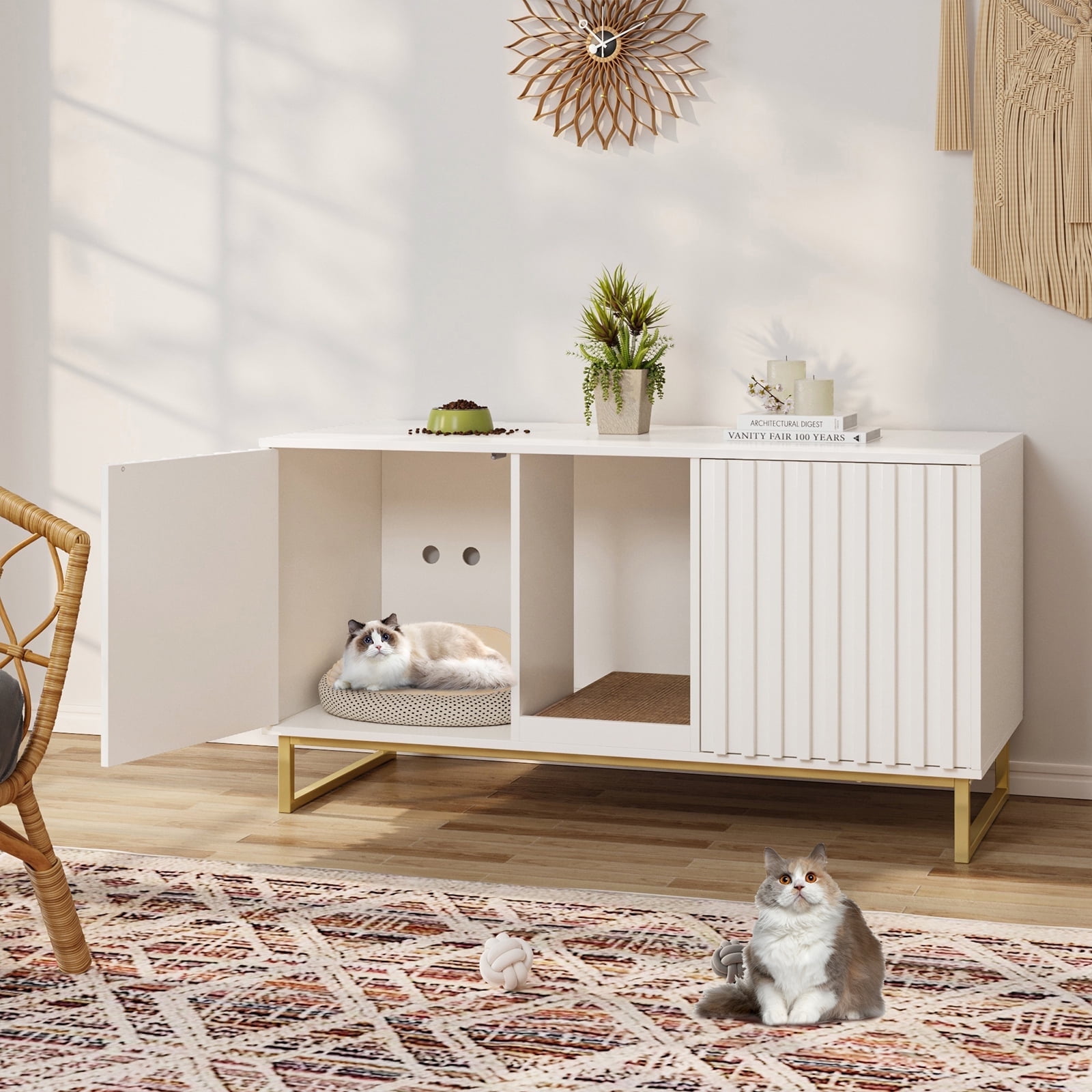 Veanerwood Cat Litter Box Enclosure for 2 Cats, 47.6’’ Litter Box Furn