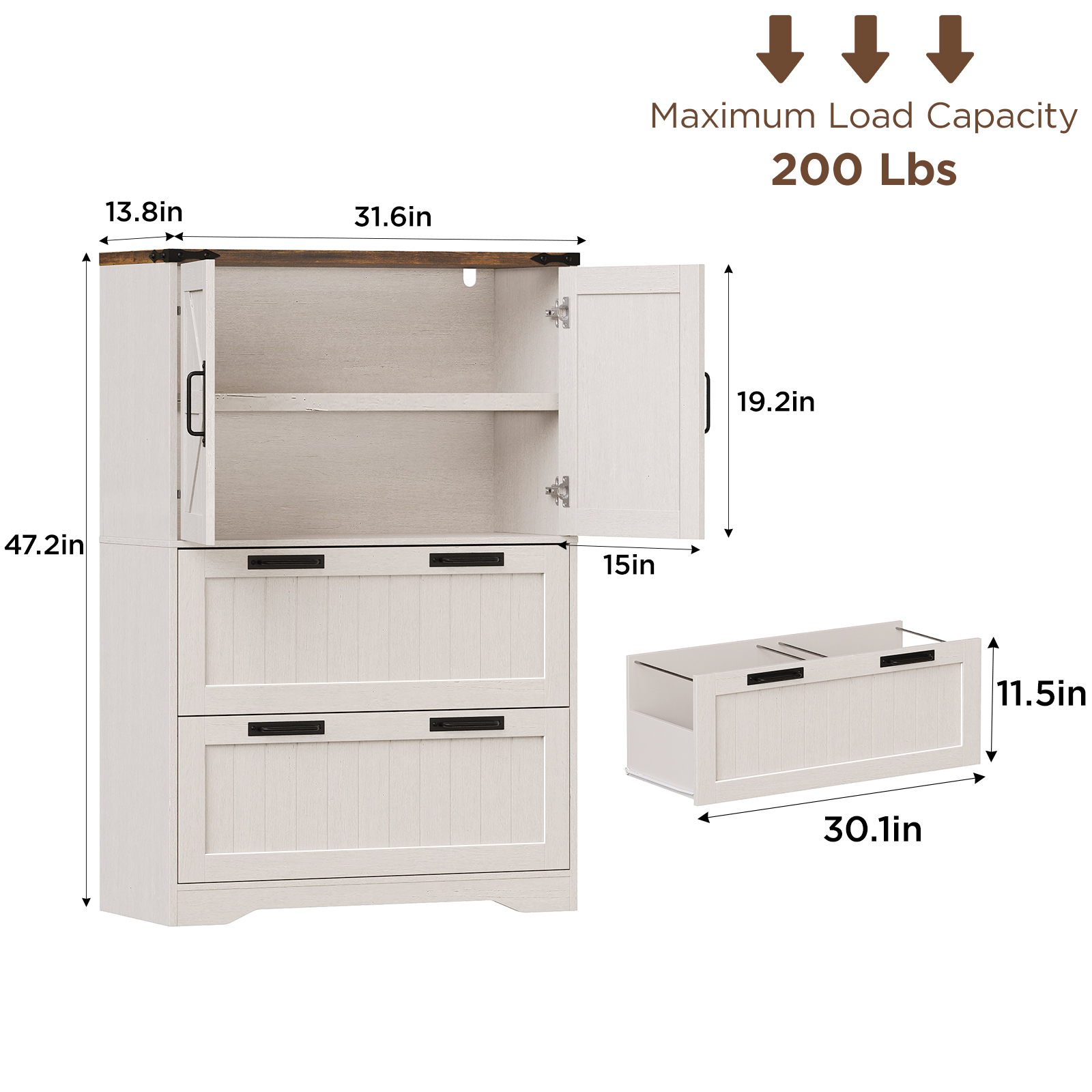 Halitaa 2 Drawer Filing Cabinet, Farmhouse File Cabinet for Home Office with Storage Space, Wood Tall Office Filing Cabinet fits Legal/Letter/A4 Size, Lateral File Cabinets with 2 Doors, Rustic White