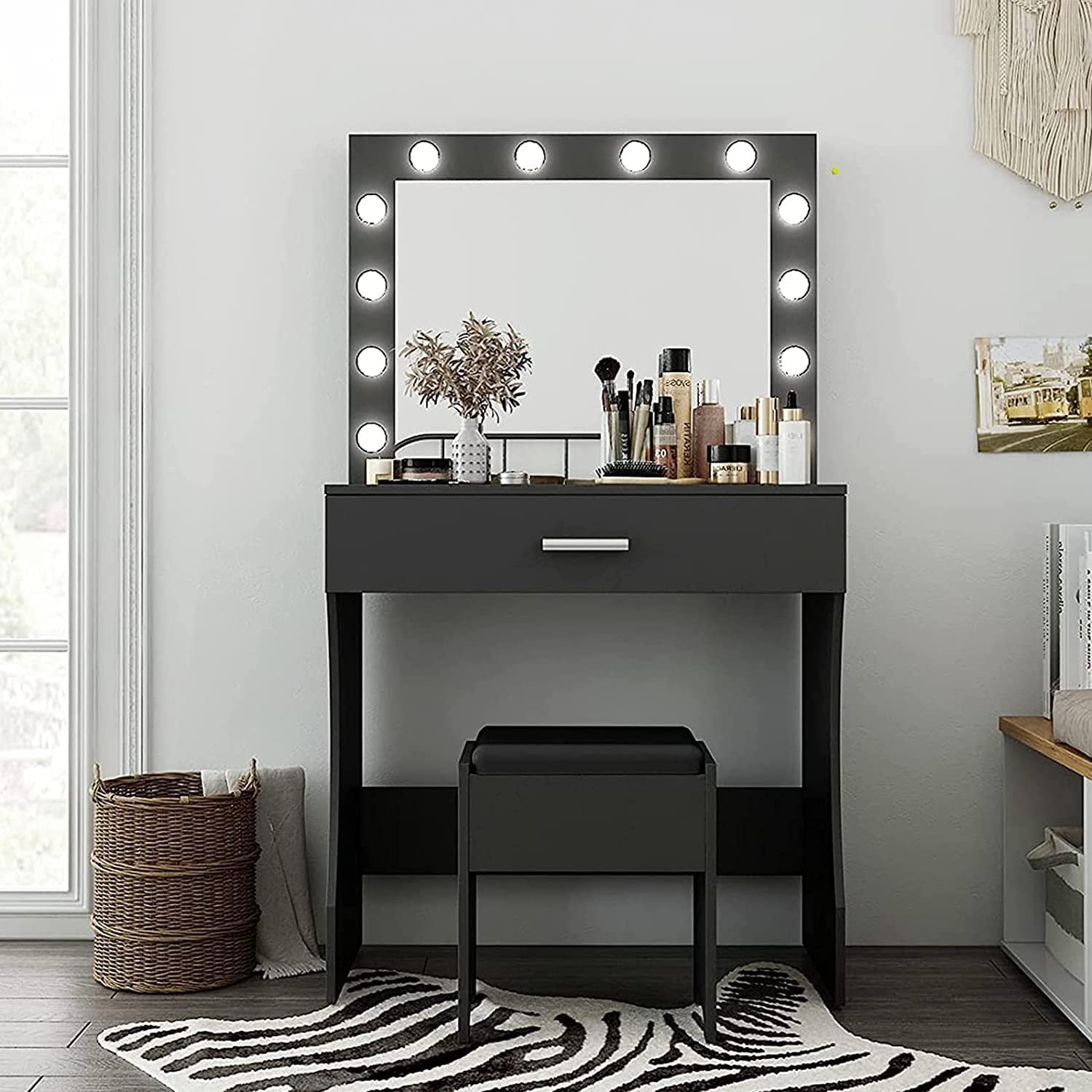 VEANERWOOD Vanity Table Set with Lighted Mirror - Makeup Vanity with L