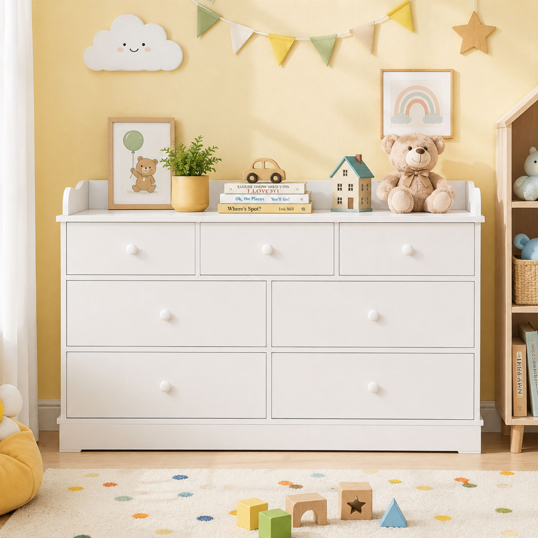 Kids Dresser for Bedroom with 7 Drawers, 47" Wide Chest of Drawers Storage Organizer for Child’s Room, White
