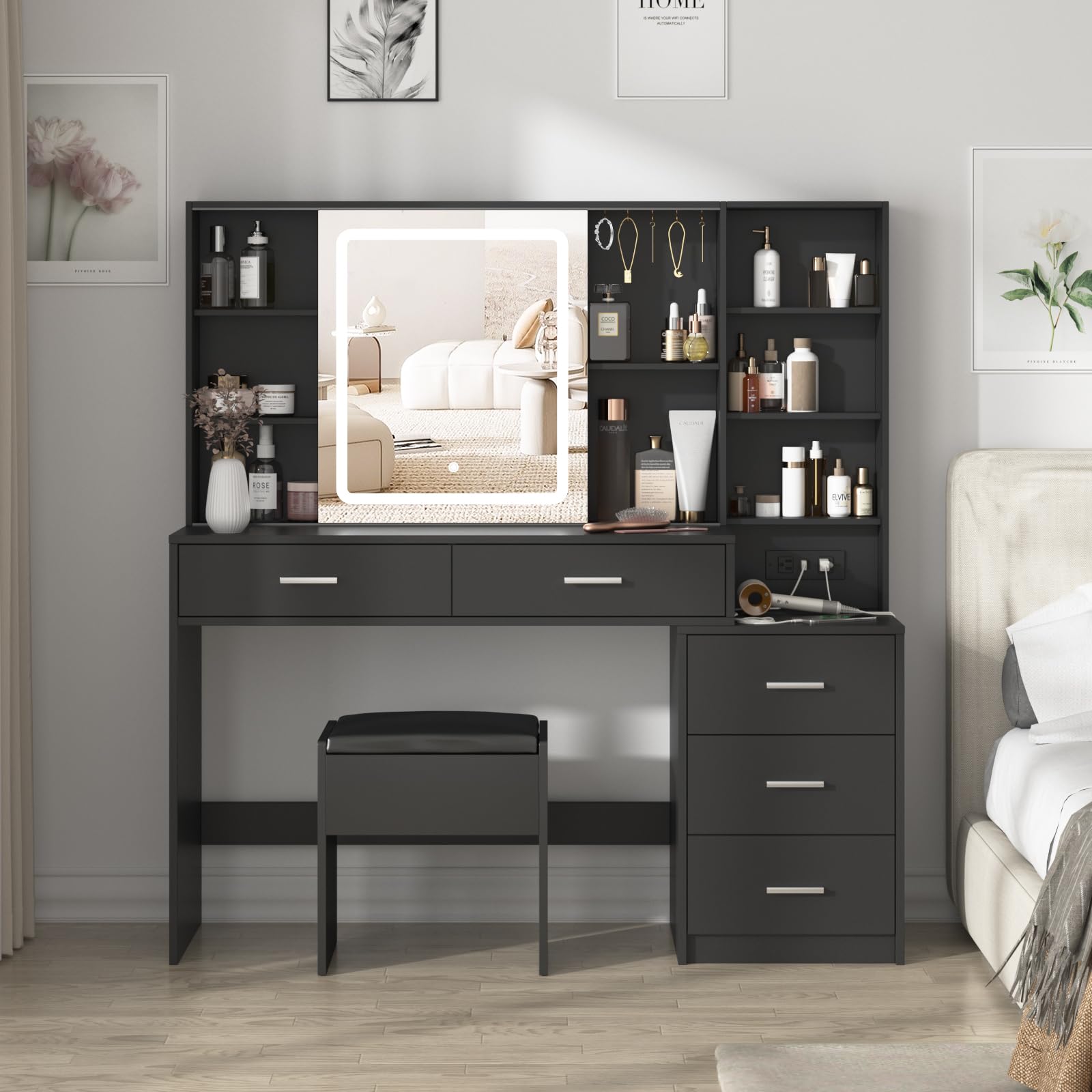 VEANERWOOD Large Vanity Set with Lights and Sliding Mirror Makeup Vani