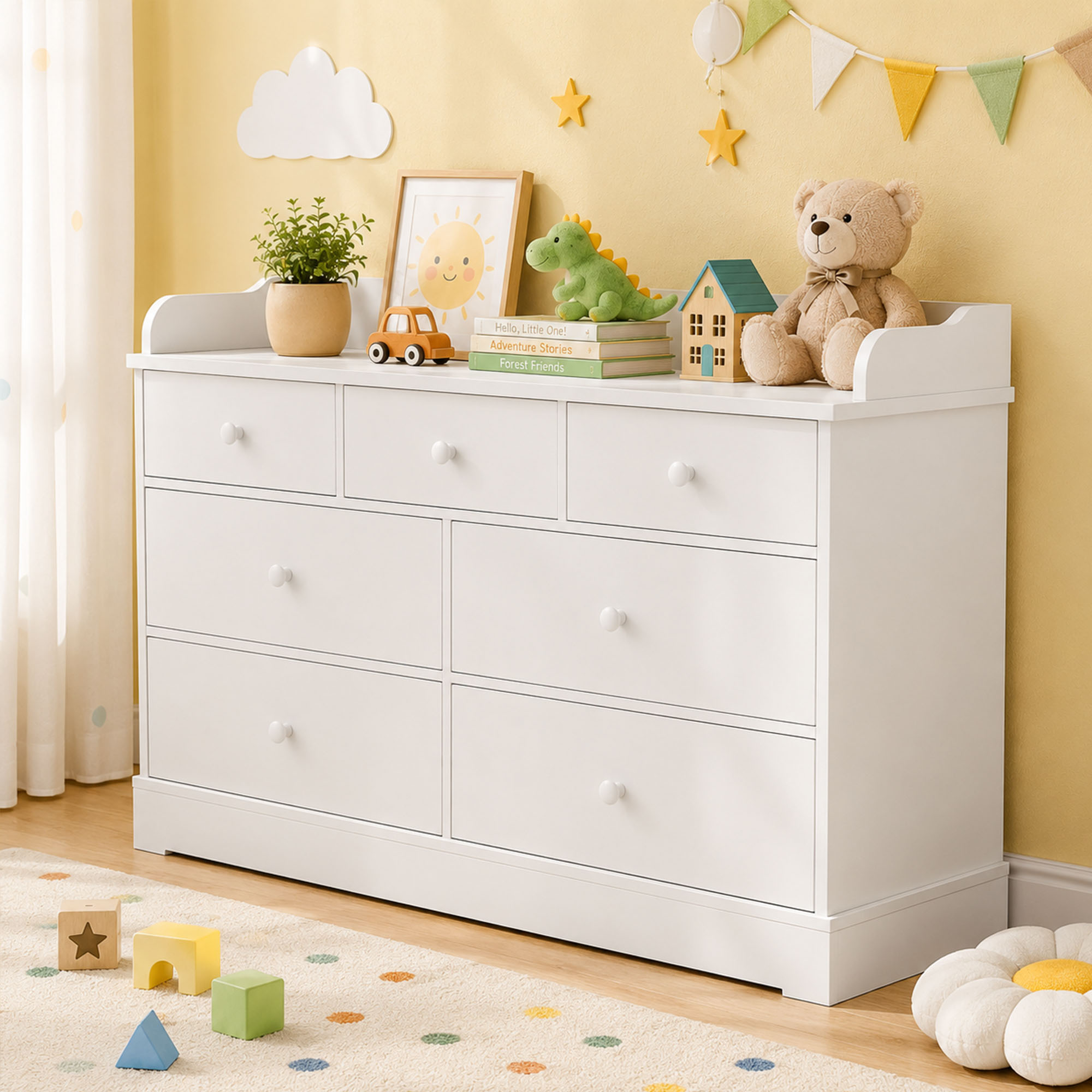 Kids Dresser for Bedroom with 7 Drawers, 47" Wide Chest of Drawers Storage Organizer for Child’s Room, White