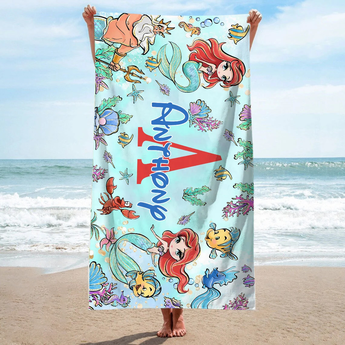 Personalized Lovely Mermaid Monogram Beach Towel for Summer & Beach