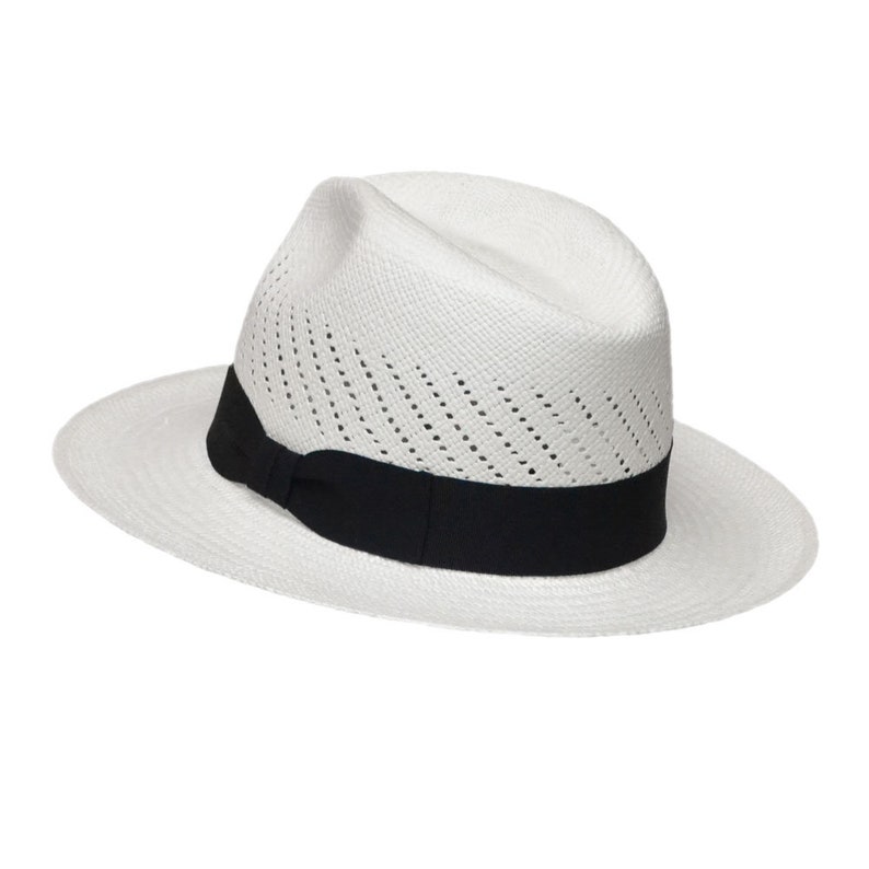 Classic Vented Panama Hat Brisa Weave White Straw Black Band H