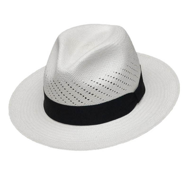 Classic Vented Panama Hat Brisa Weave White Straw Black Band H