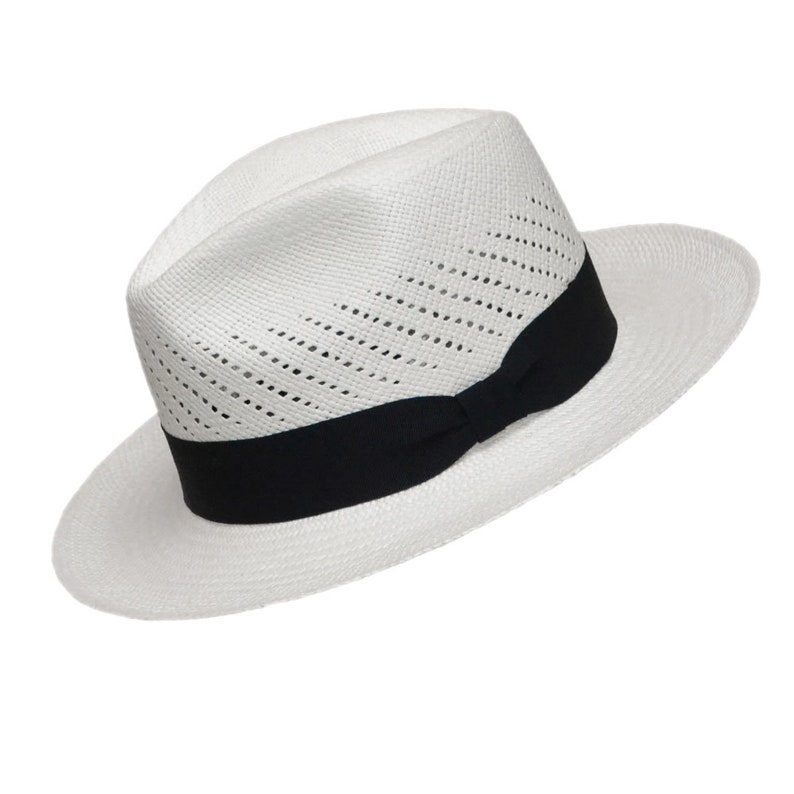 Classic Vented Panama Hat Brisa Weave White Straw Black Band H