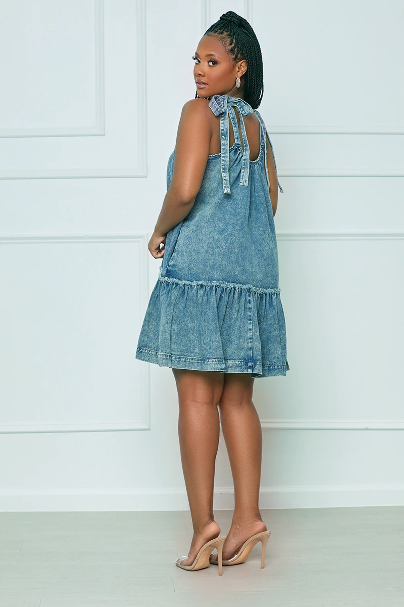 ❤BUY 2 FOR FREE SHIPPING-NEW STRAP RUFFLE DENIM DRESS