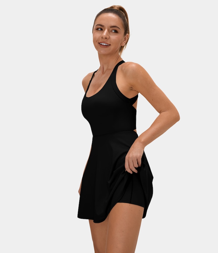 Backless Cut Out Twisted Side Pocket 2-in-1 Barre Ballet Dance Dress