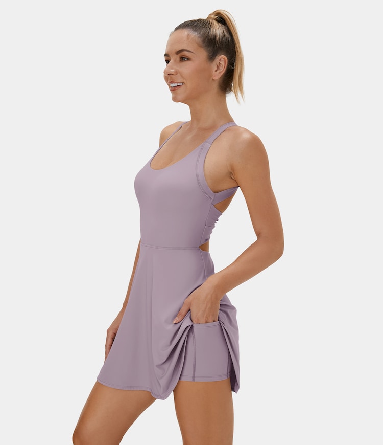 Backless Cut Out Twisted Side Pocket 2-in-1 Barre Ballet Dance Dress