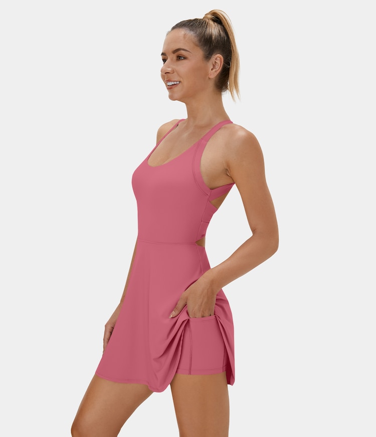 Backless Cut Out Twisted Side Pocket 2-in-1 Barre Ballet Dance Dress