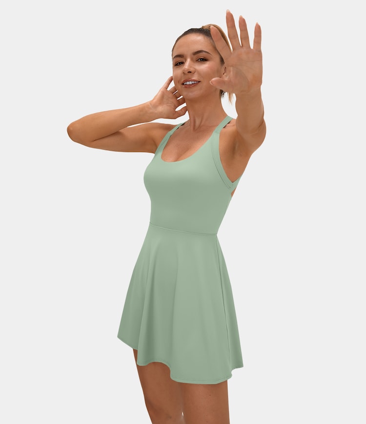 Backless Cut Out Twisted Side Pocket 2-in-1 Barre Ballet Dance Dress