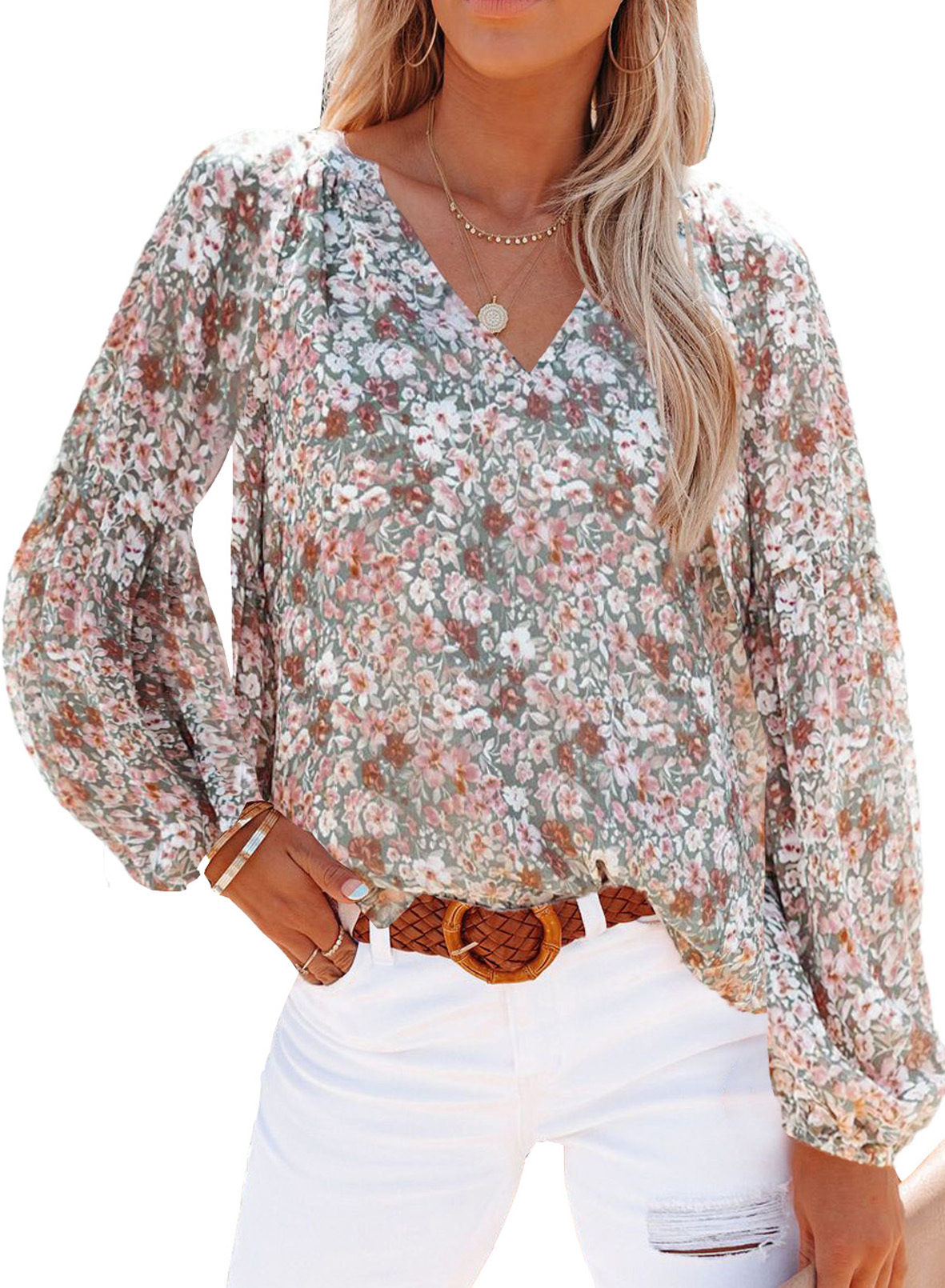 Casual V-Neck Long Sleeve Top