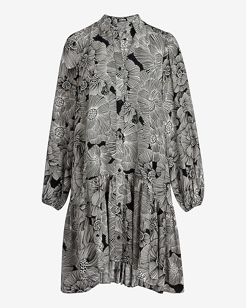 Floral Ruffle Hem Oversized Shirt Dress