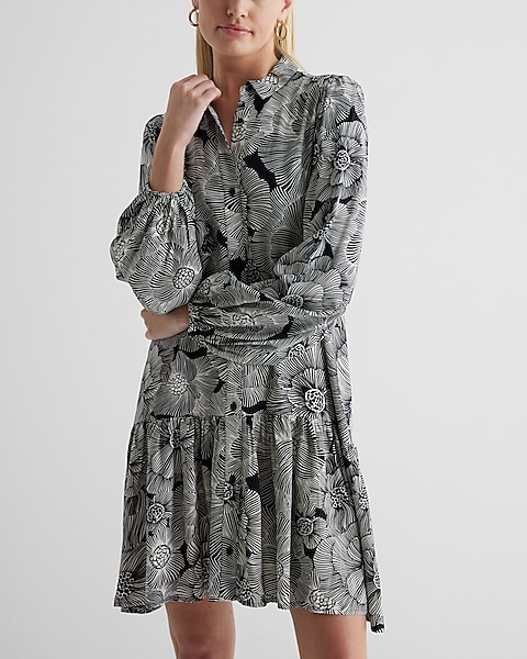 Floral Ruffle Hem Oversized Shirt Dress