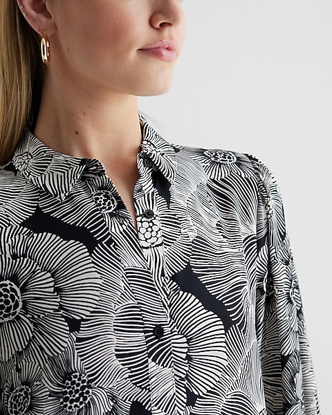 Floral Ruffle Hem Oversized Shirt Dress