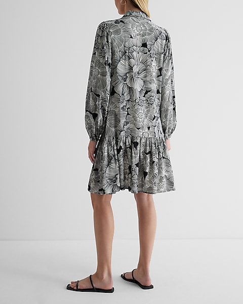 Floral Ruffle Hem Oversized Shirt Dress
