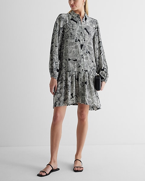 Floral Ruffle Hem Oversized Shirt Dress