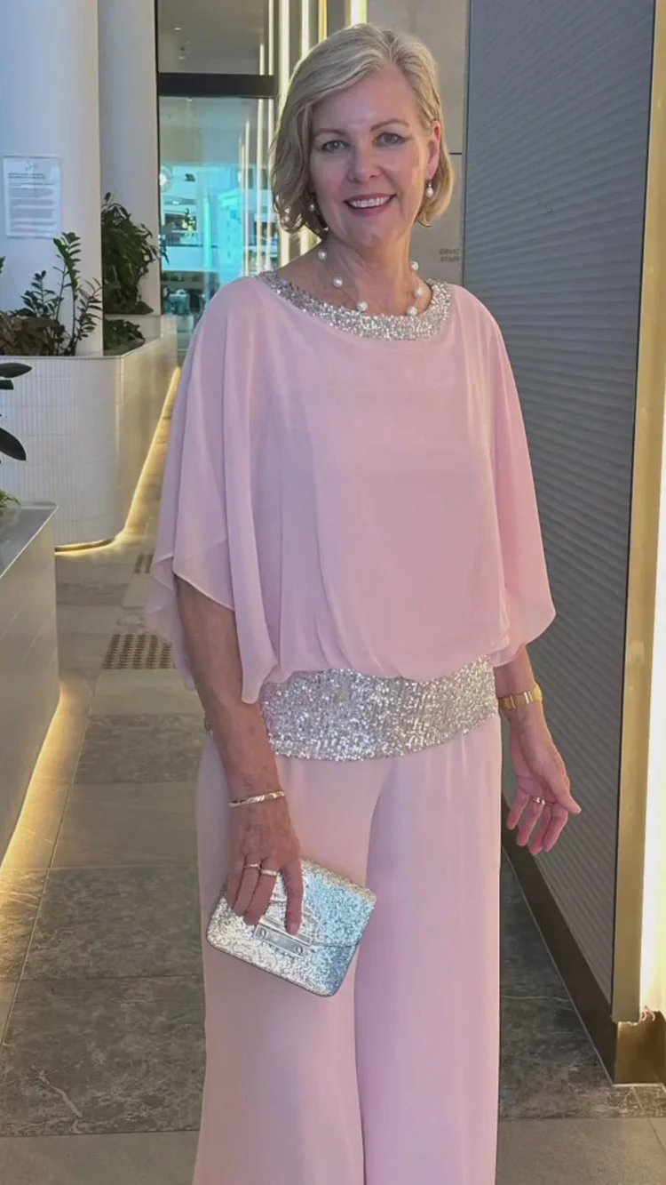 Sequined Colorblock Elegant Two-Piece Set