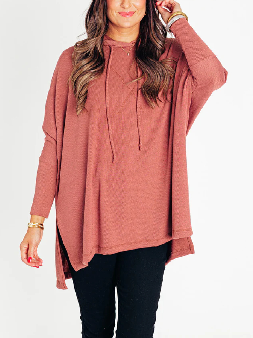 🍁Early Fall Oversized Bat Sleeve Hooded Ribbed Pullover(Buy 2 Free Shipping)