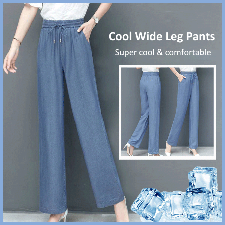 High waist loose ice silk pants
