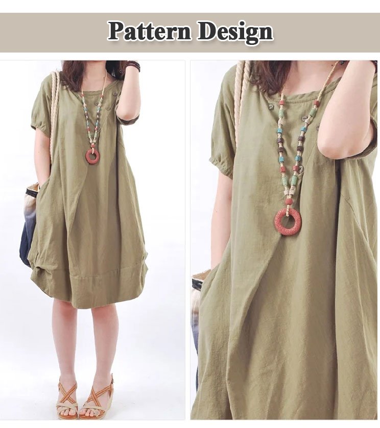👗Plus Size Linen Cotton Pocket Dress