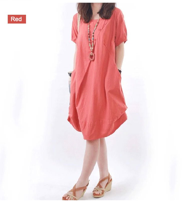 👗Plus Size Linen Cotton Pocket Dress