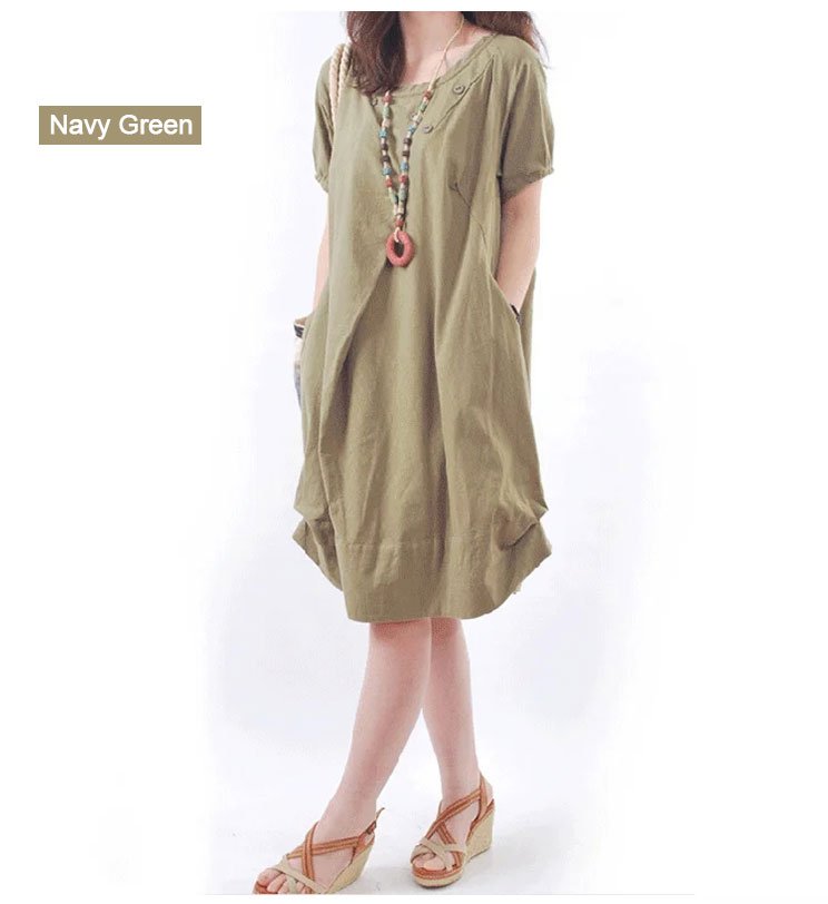 👗Plus Size Linen Cotton Pocket Dress