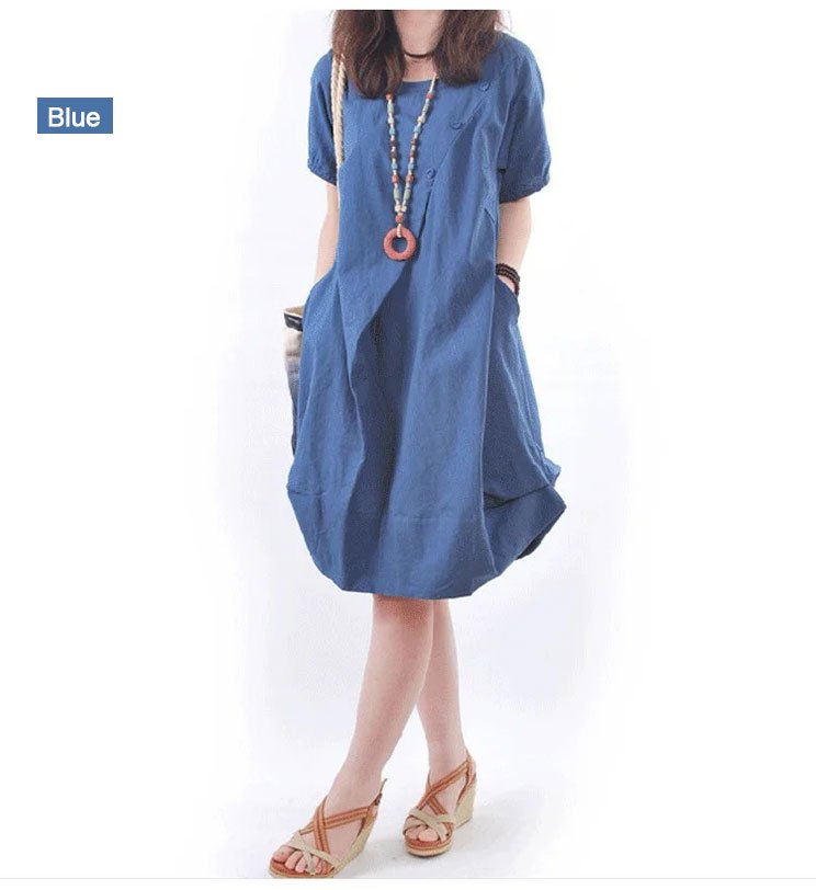 👗Plus Size Linen Cotton Pocket Dress