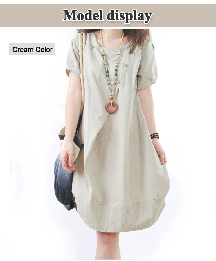 👗Plus Size Linen Cotton Pocket Dress