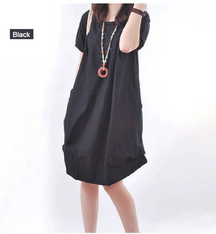 👗Plus Size Linen Cotton Pocket Dress