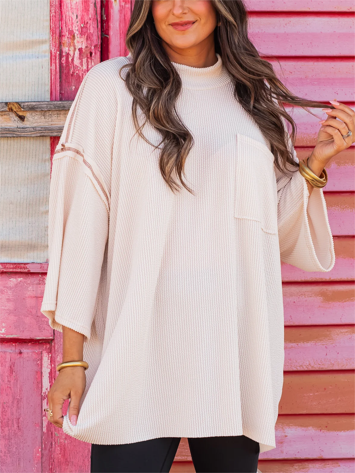 Women's super loose large version of short -sleeved front pocket design(50% OFF🔥)