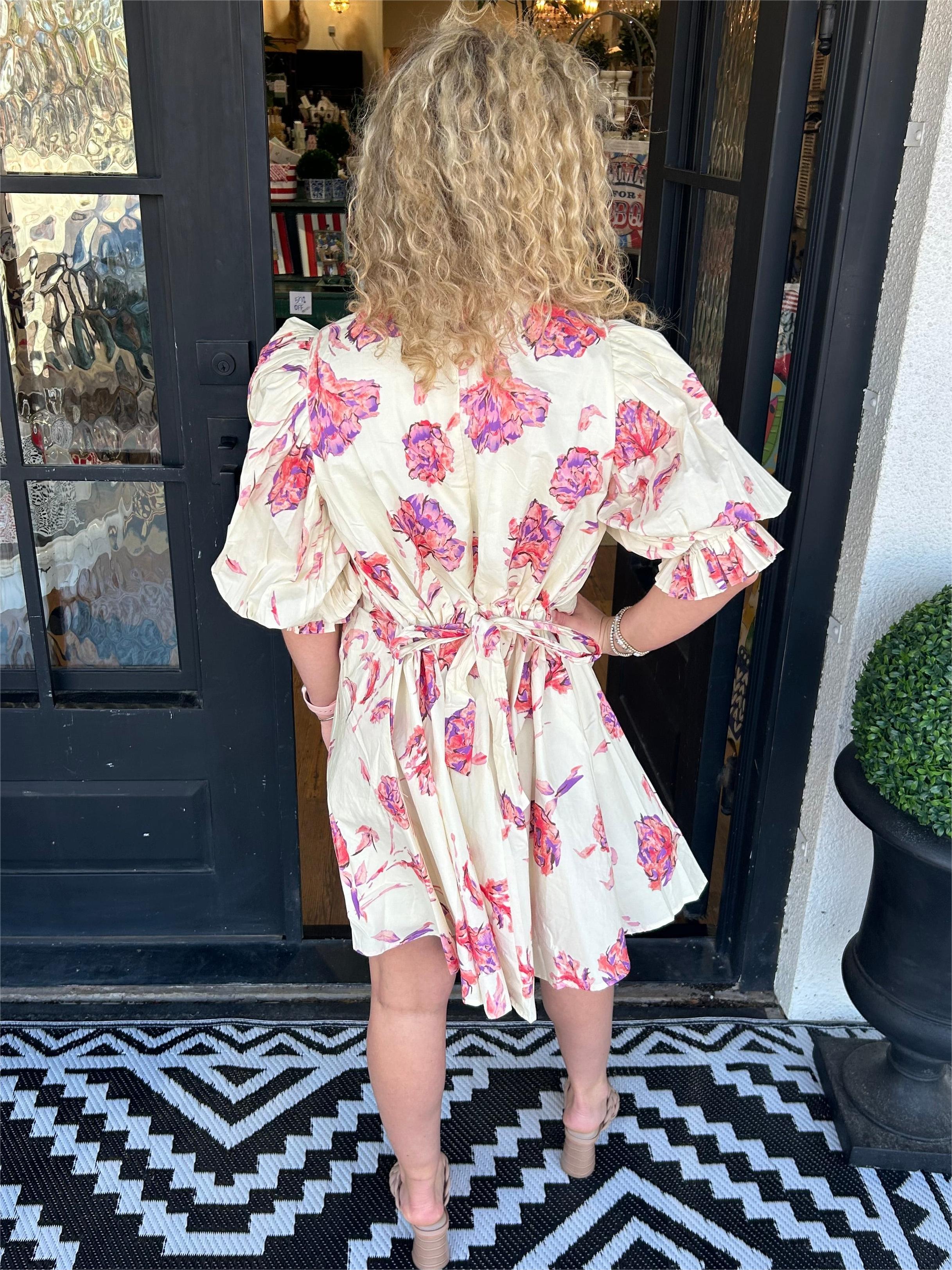 Full Of Flowers Pleated Arm Dress (Buy 2 Free Shipping)