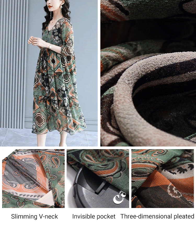 Ice Silk Retro Style Floral Dress