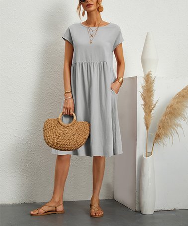 Women Short Sleeve Cotton And Linen Dress