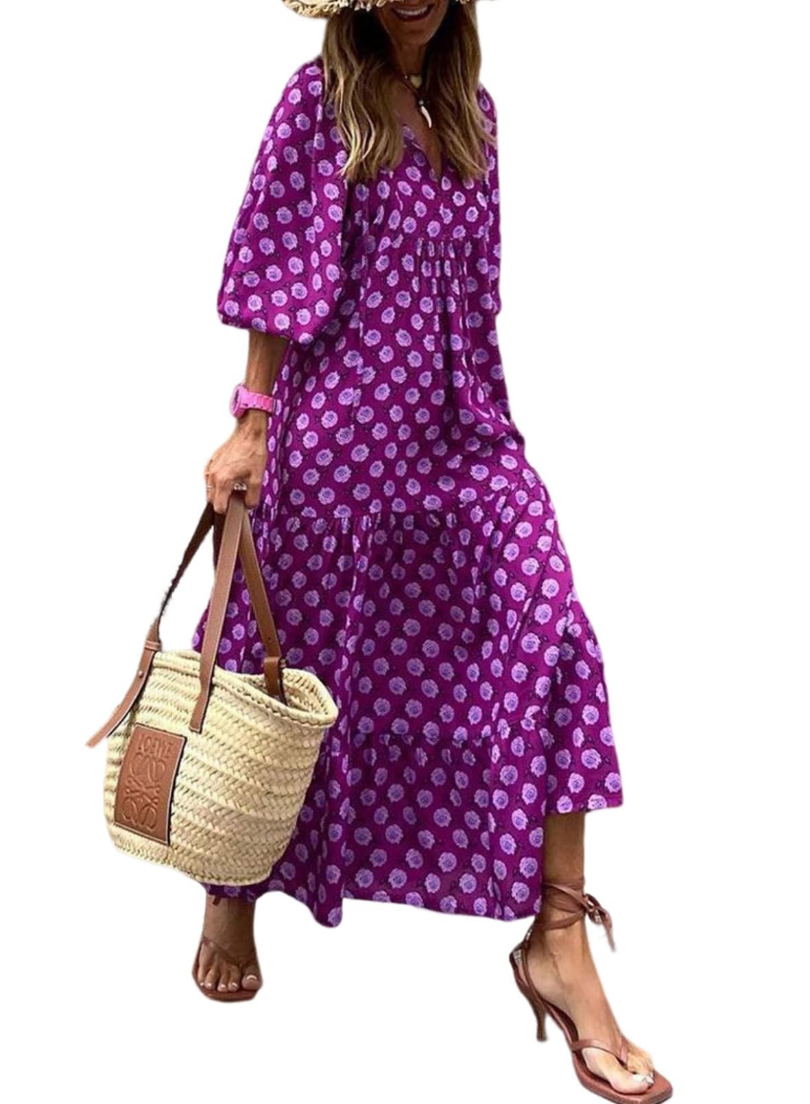 Women's Boho Puff Sleeve Maxi Dress ⭐Buy 2 Free Shipping⭐