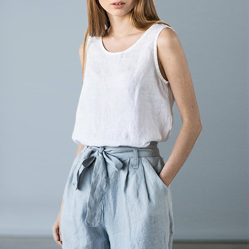 Flax Vest Cotton and Linen Sleeveless Halter Top Slub Hemp