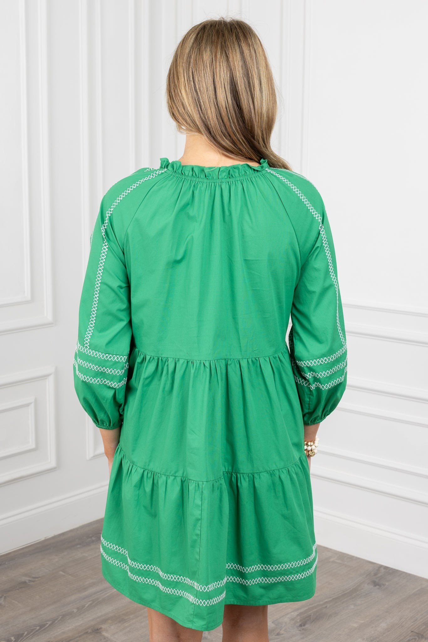 Women's Long Sleeve V Neck Solid Smock Dress