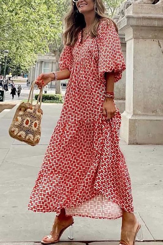 Women's Boho Puff Sleeve Maxi Dress ⭐Buy 2 Free Shipping⭐