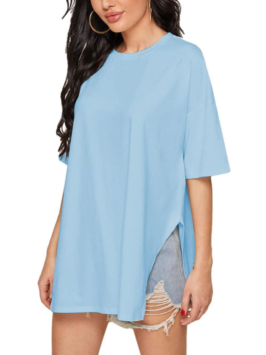 Casual Loose Side Slit Medium Sleeve T-Shirt Tops (Buy 2 Free Shipping)
