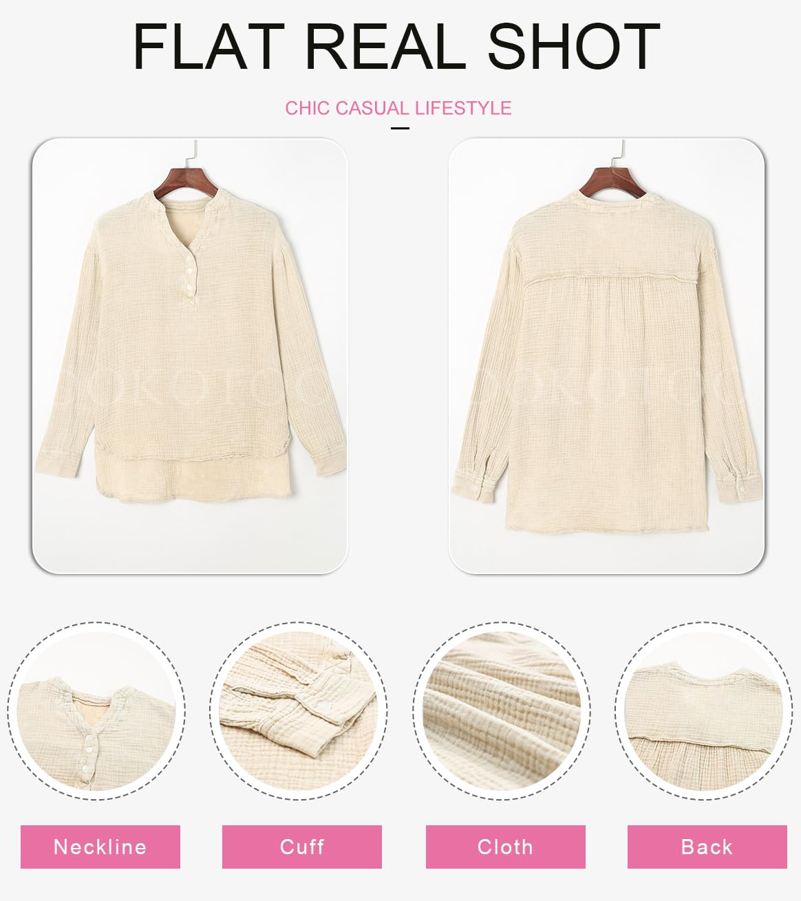 Women‘s Casual Button V Neck Long Sleeve Shirts