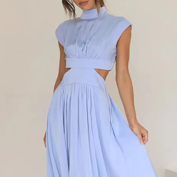  Cutout Waist Pocketed Vacation Midi Dress 