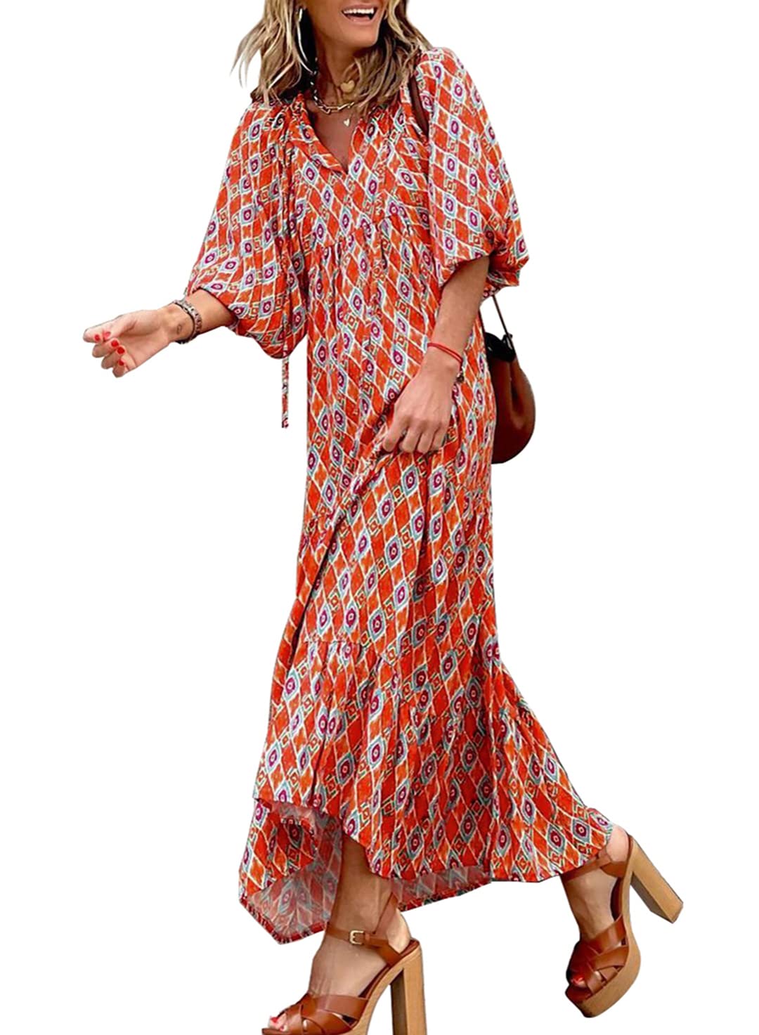 Women's Boho Puff Sleeve Maxi Dress ⭐Buy 2 Free Shipping⭐