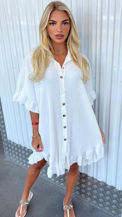 💖Hot Sale 50% OFF-Solid Color Ruffle Sleeve Shirt Dress