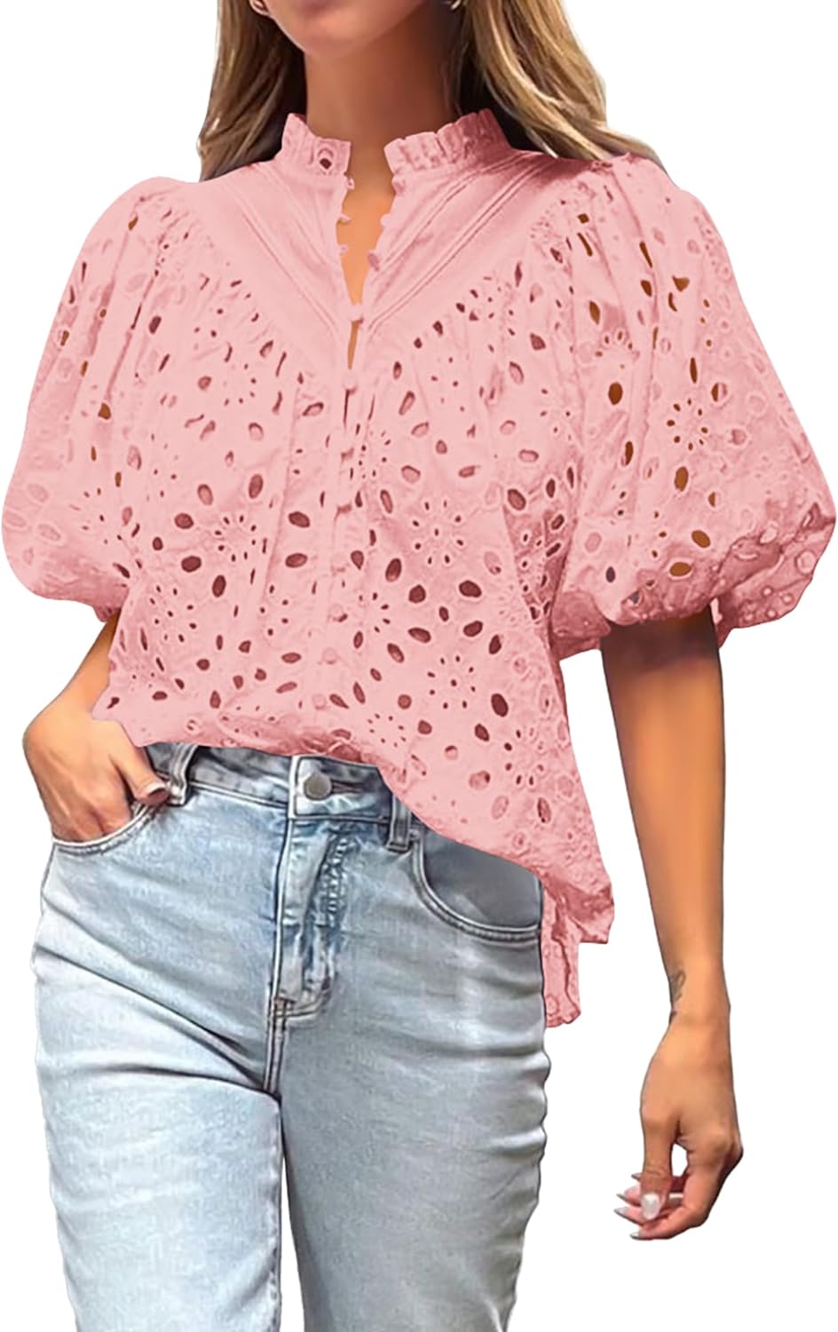 Women's Hollow Embroidered V Neck Shirt Top (BUY 2 FREE SHIPPING)