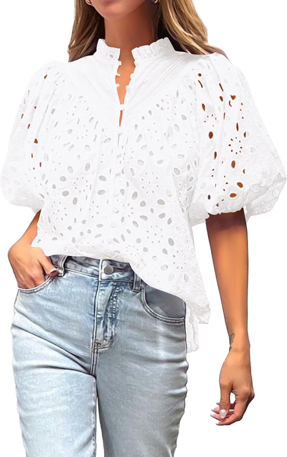 Women's Hollow Embroidered V Neck Shirt Top (BUY 2 FREE SHIPPING)