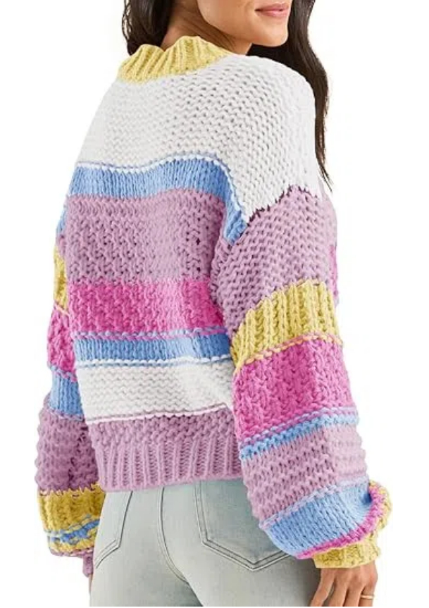Women's Color Block Striped Chunky Knit Cropped Sweaters