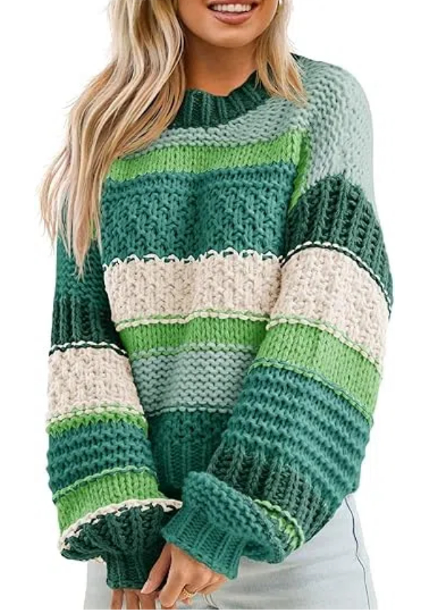 Women's Color Block Striped Chunky Knit Cropped Sweaters