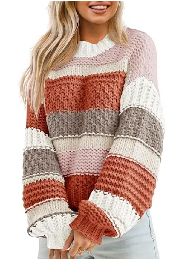 Women's Color Block Striped Chunky Knit Cropped Sweaters